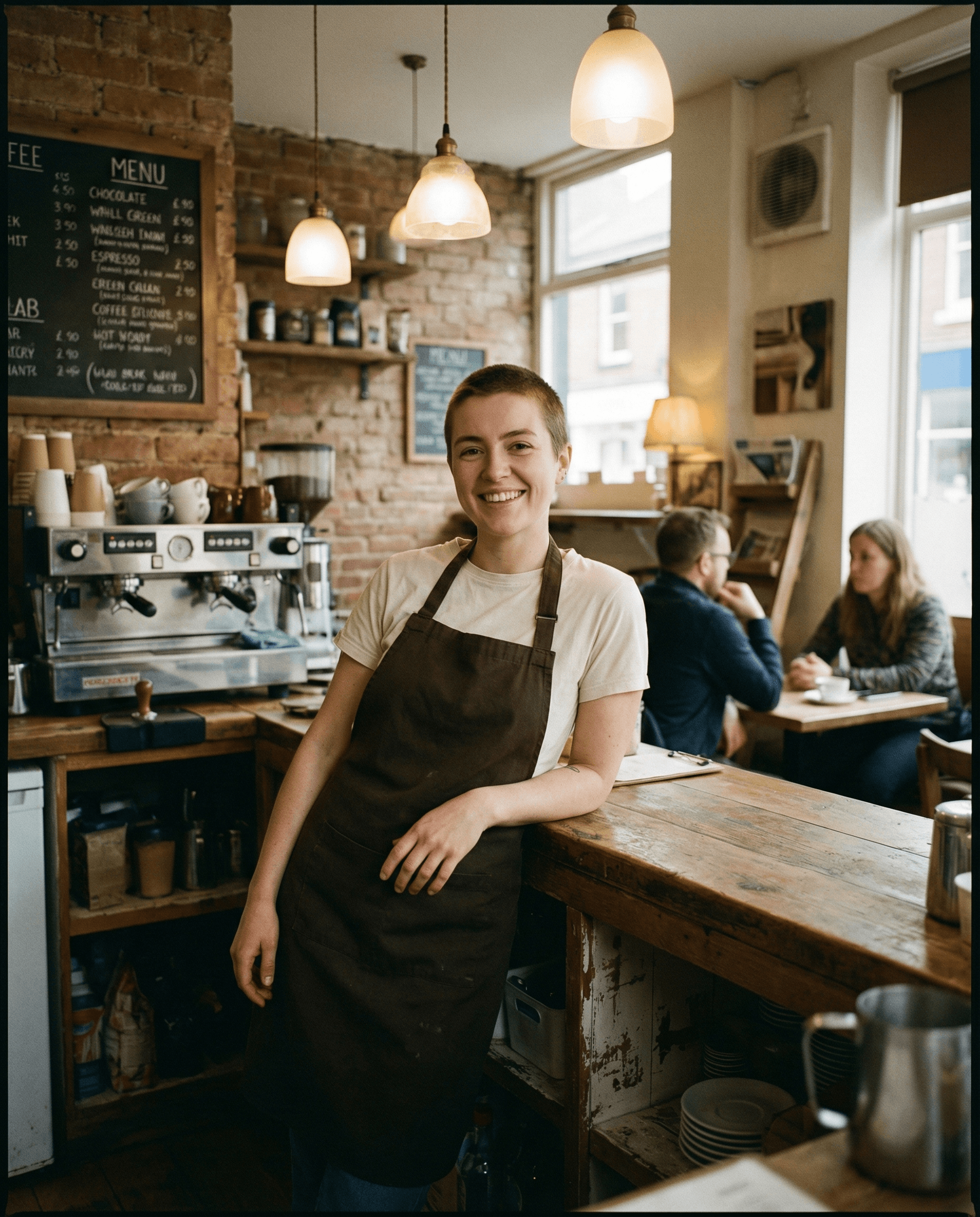 Cozy independent café with warm lighting and comfortable seating